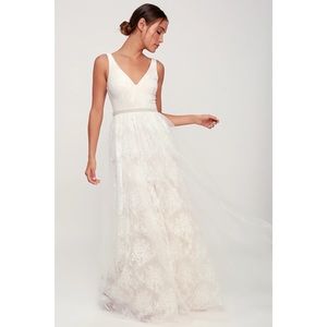 Lulu’s Sweet Love Ivory Lace Beaded Maxi Dress